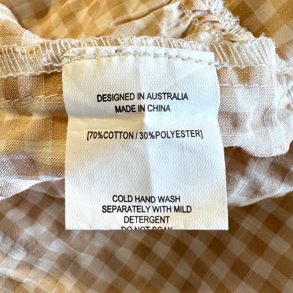 Petal & Pup Beige And White Gingham Off the Shoulder Ruffle Midi Dress Size 2 - Picture 8 of 8